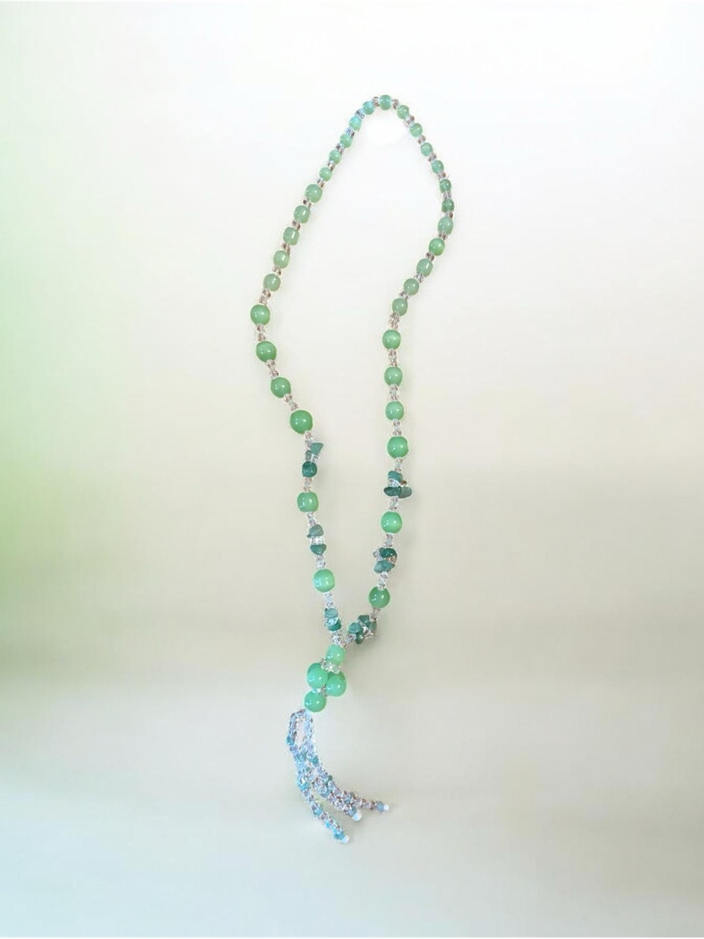 Green Beaded Tassel Necklace - Women Jewelry